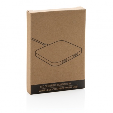 Logo trade corporate gifts picture of: Bamboo 5W wireless charger with USB